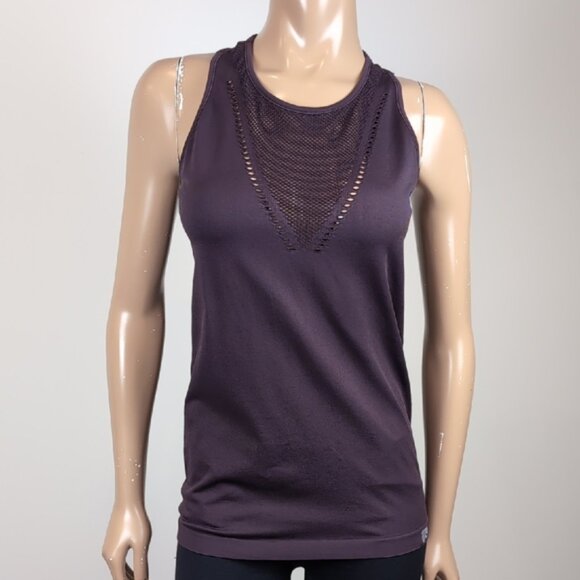 Marika Laser Cut Tank Top Sheer Fishnet Mesh Vneck Racerback Yoga Sporty Plum - Picture 2 of 9